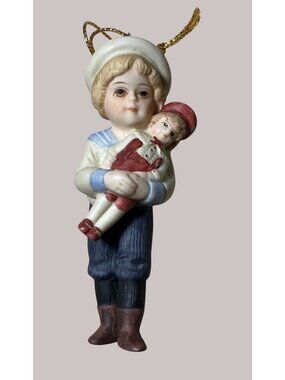 Jan Hagara Porcelain Stephen Boy and Doll Ornament Vintage 1988 Collectible